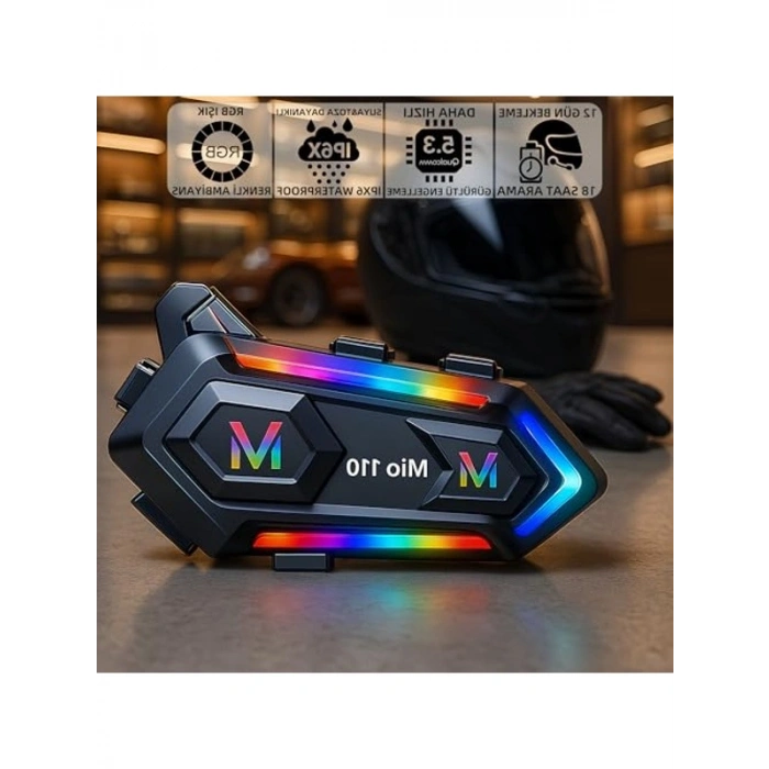 IPX6 Kask Intercom Motosiklet Bluetooth Kulaklık, Mioji 110 RGB