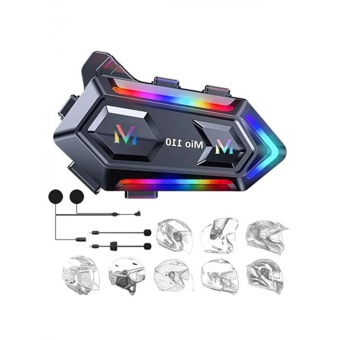 IPX6 Kask Intercom Motosiklet Bluetooth Kulaklık, Mioji 110 RGB