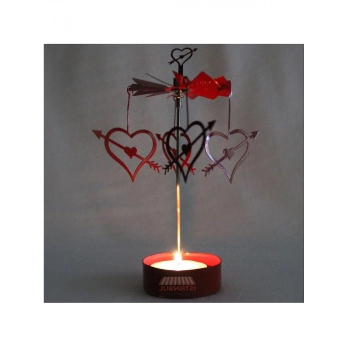 Isı İle Dönen Kalp Mumluk Seti - Kırmızı