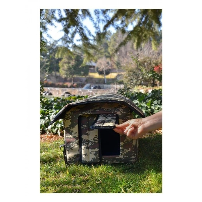 Isı ve Yağmur Korumalı Kamuflaj Desen Kedi Evi