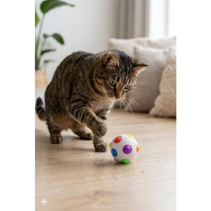 Işıklı Darbeye Duyarlı Kedi Topu, 6 cm Zıplayan Oyuncak