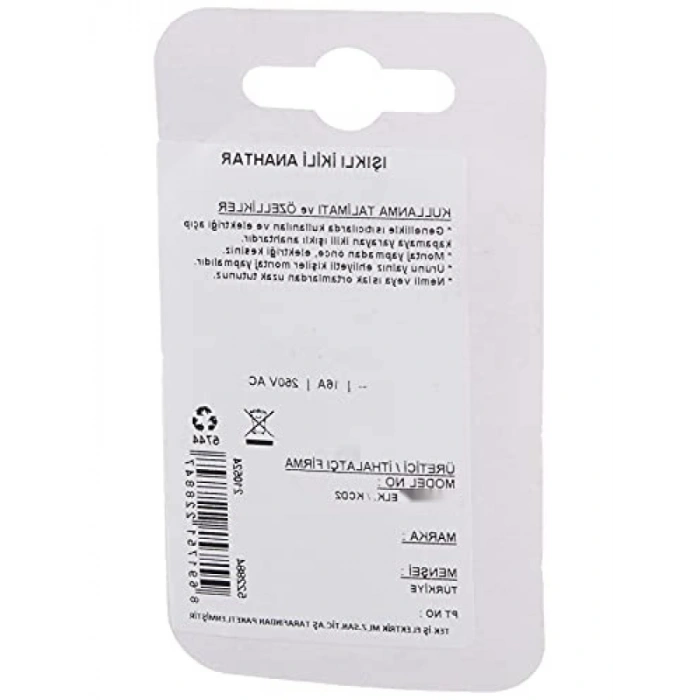 Işıklı İkili Anahtar - 250 Volt, 16 Amper, Plastik Gövde