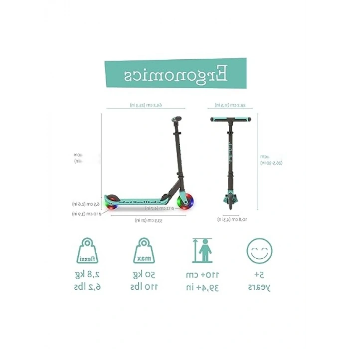 Işıklı Katlanabilir 2 Tekerlekli Scooter - Mint Renkli