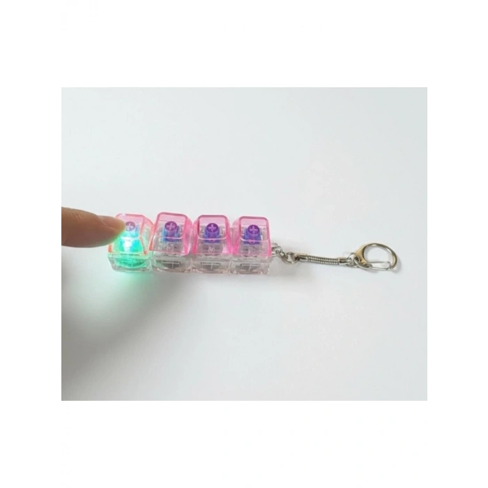 Işıklı Mekanik Klavye Stres Giderici Anahtarlık, Pembe