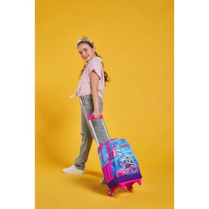 Işıklı Tekerlekli Çekçek Okul Çantası, Pembe Mor