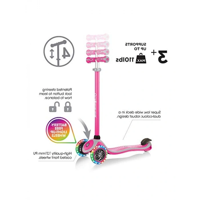 Işıklı Tekerlekli Scooter, 4 Kademeli T-Bar ile