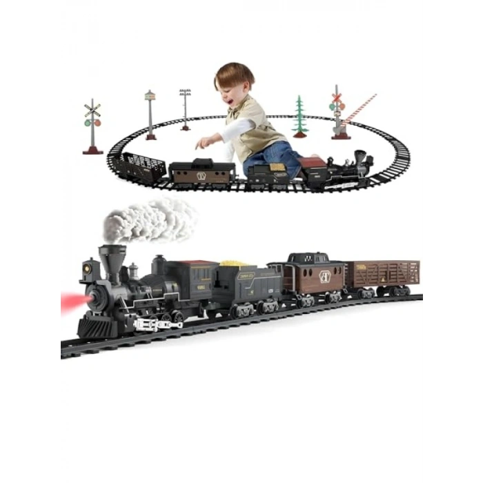Işıklı ve Sesli Buhar Çıkartan Tren Seti - 29 Parça