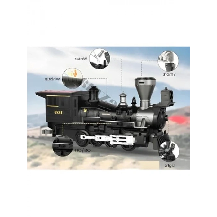 Işıklı ve Sesli Buhar Çıkartan Tren Seti - 29 Parça