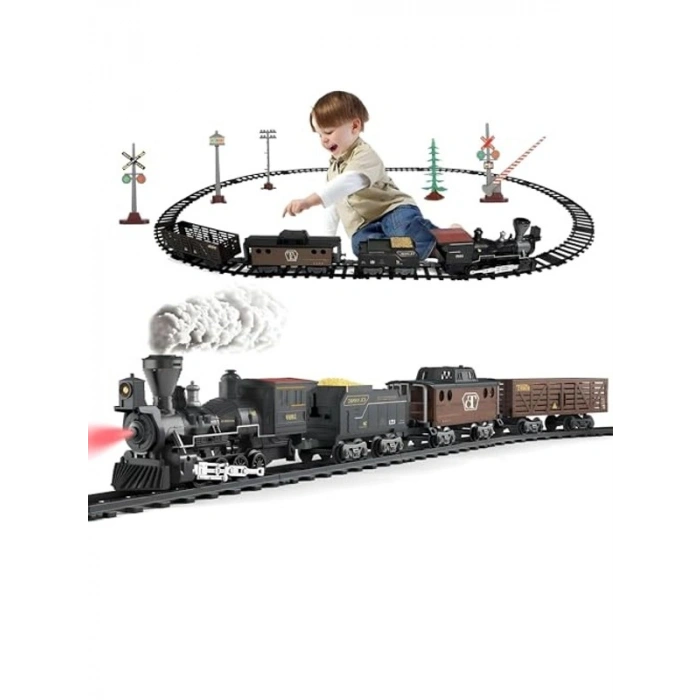 Işıklı ve Sesli Buharlı Tren Seti - 29 Parça Raylı Set