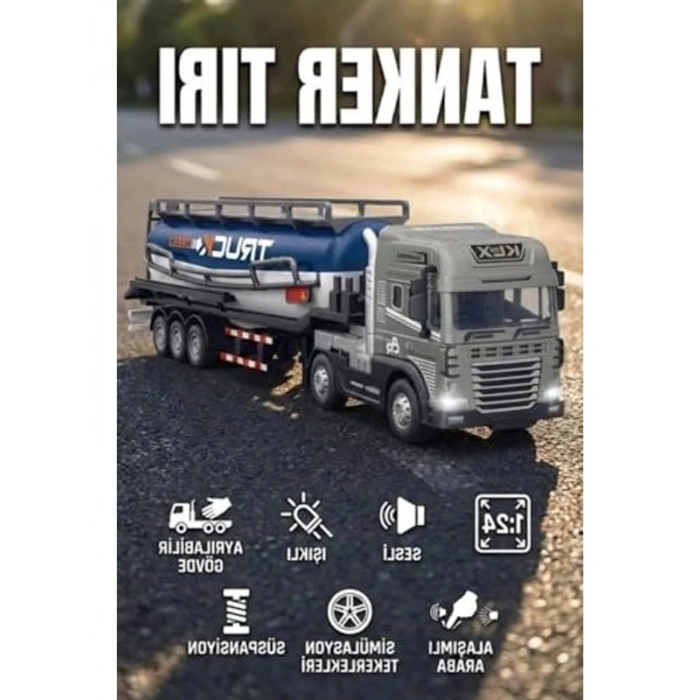 Işıklı ve Sesli Oyuncak Tanker Tırı, 1:24 Ölçek Diecast Model