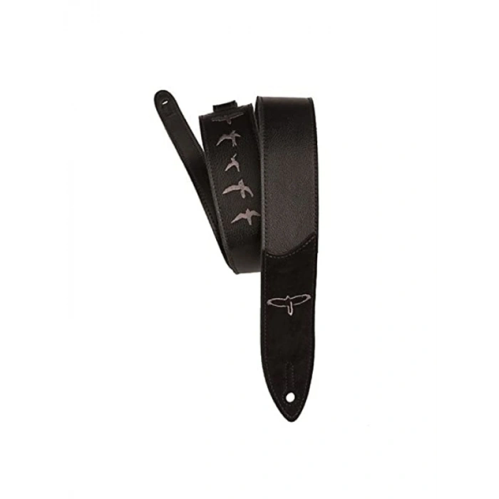 İşlemeli Kuş Desenli Deri Gitar Askısı - 5 cm