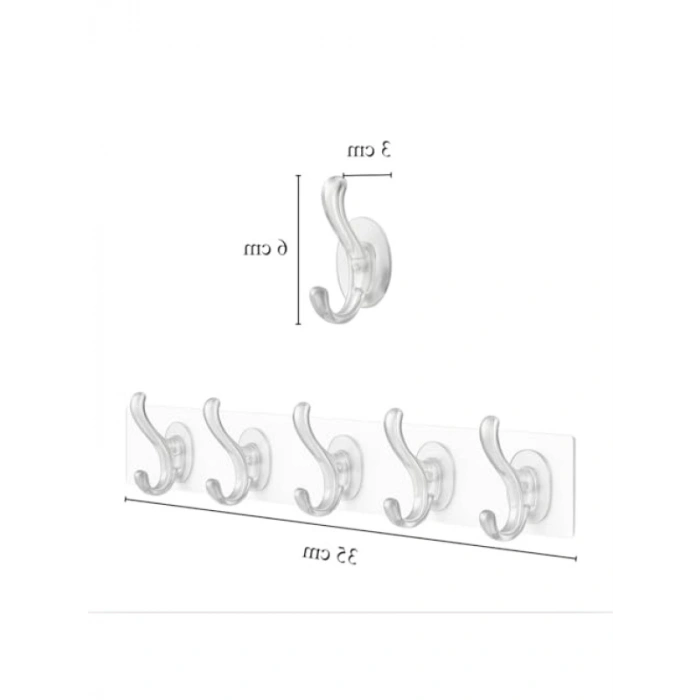 İz Bırakmayan Şeffaf Duvar Askısı Seti - 5 Adet, Delmeden Montaj