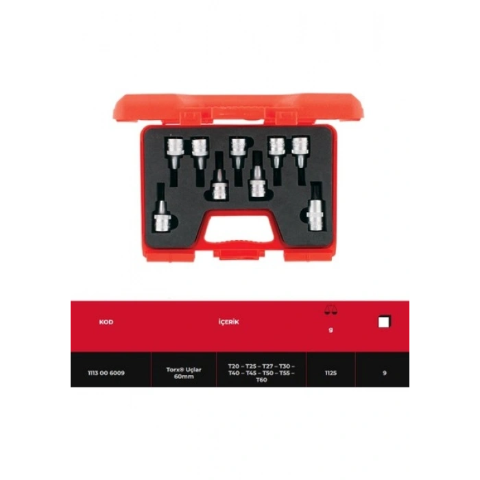 İzeltaş 1/2 Lokmalı Torx Uç Takımı 60 mm 9 Parça