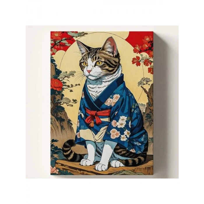 Japon Kedi Temalı Sayılarla Boyama Seti - 40x50 CM