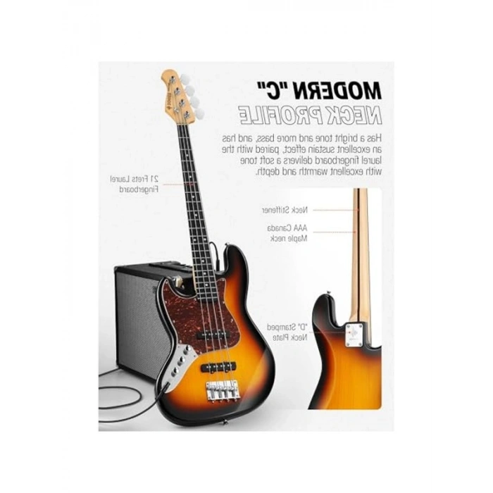 JB tarzı bas gitar, şık sunburst rengiyle müzik tutkunları için tasarlandı