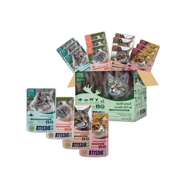 Jöle İçinde Balık ve Etli Kedi Konservesi, 12x85 gr