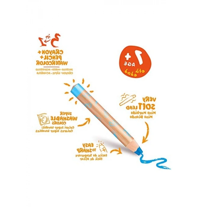 Jumbo Bebek Boya Kalemi Seti, 6lı, Kalemtraş Hediyeli