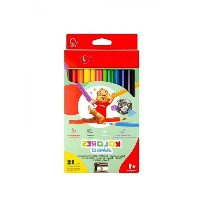 Jumbo Boyama Kalemi Seti - 12 Renk, 3-Kant Kalemtıraş