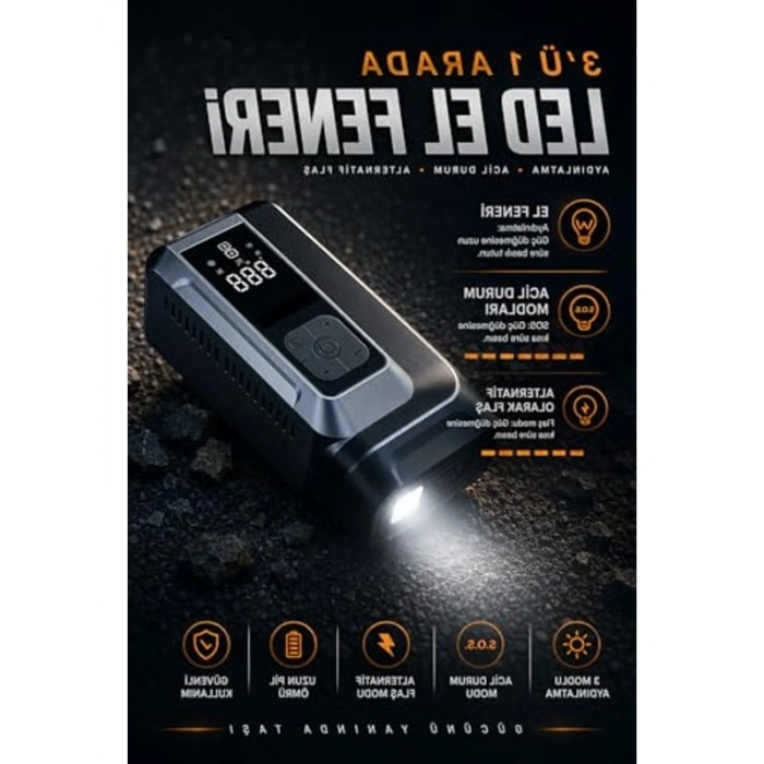 Jump Starter ve Hava Kompresörü, 18000mAh Araç Destek Cihazı