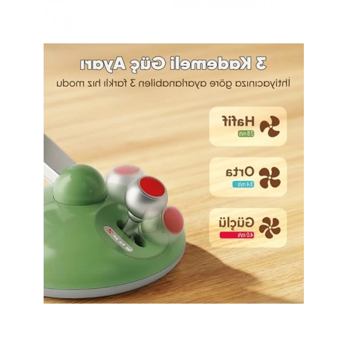 Juo Q3 120° Salınımlı 3 Kademeli LED Işıklı Şarjlı Masaüstü Fan Vantilatör Retro Yeşil