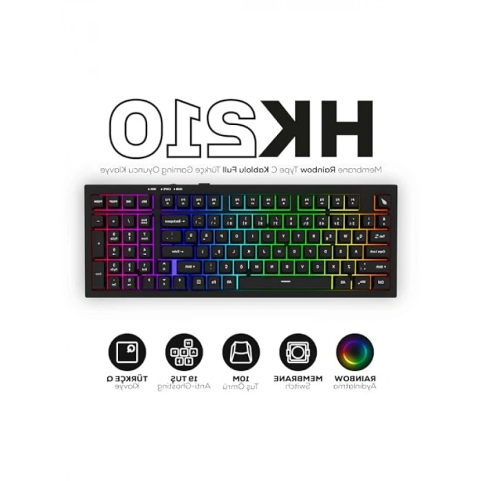 Kablolu Full Türkçe Gaming Klavye - Rainbow Aydınlatma (Siyah)