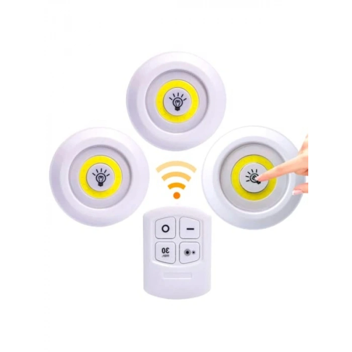 Kablosuz 3 LED Aydınlatma - Pille Çalışan Yapışkanlı