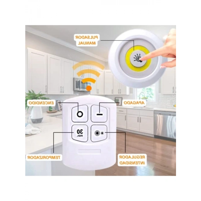 Kablosuz 3 LED Aydınlatma - Pille Çalışan Yapışkanlı