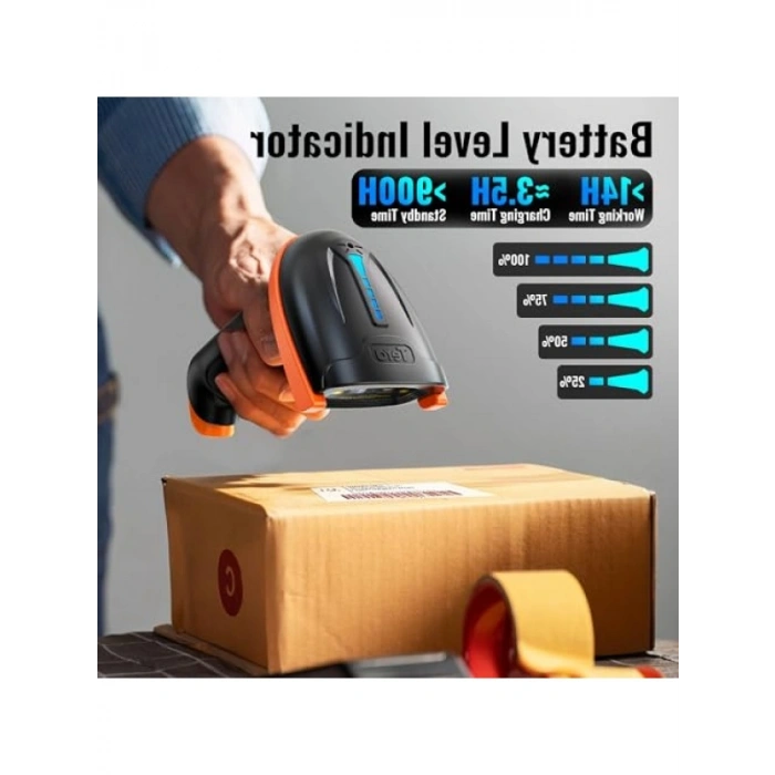 Kablosuz Barkod Okuyucu, 1D/2D, Ergonomik Tasarım, 2000mAh Pil