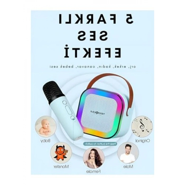 Kablosuz Bluetooth Hoparlör, Karaoke Mikrofon ve 5 Ses Efekti ile HD Stereo