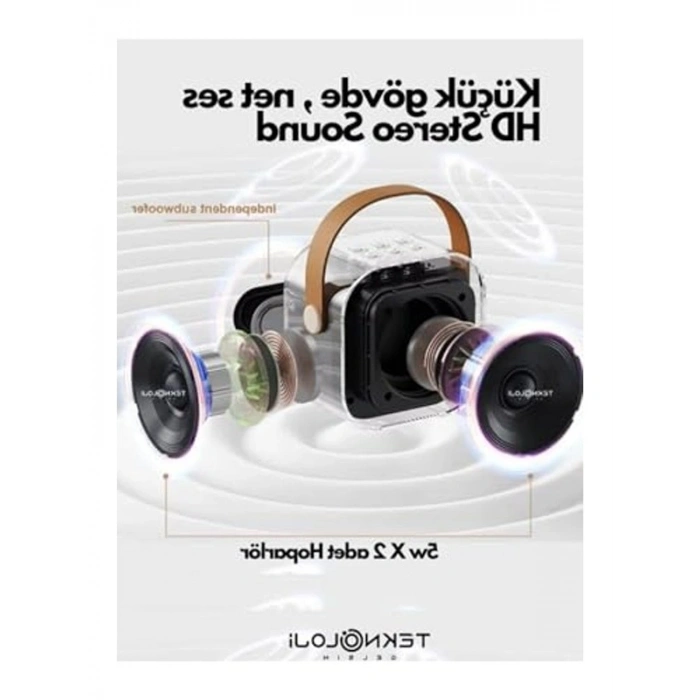 Kablosuz Bluetooth Hoparlör, Karaoke Mikrofon ve 5 Ses Efekti ile HD Stereo