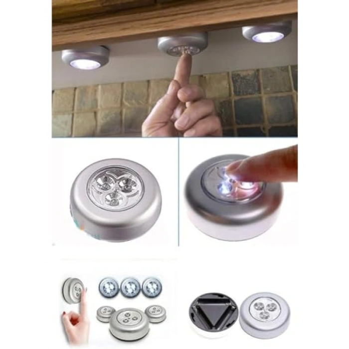 Kablosuz Dokunmatik Pilli Led Spot Lamba - 3 LEDli Aydınlatma
