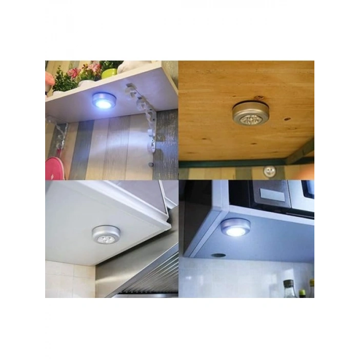 Kablosuz Dokunmatik Pilli Led Spot Lamba - 3 LEDli Aydınlatma