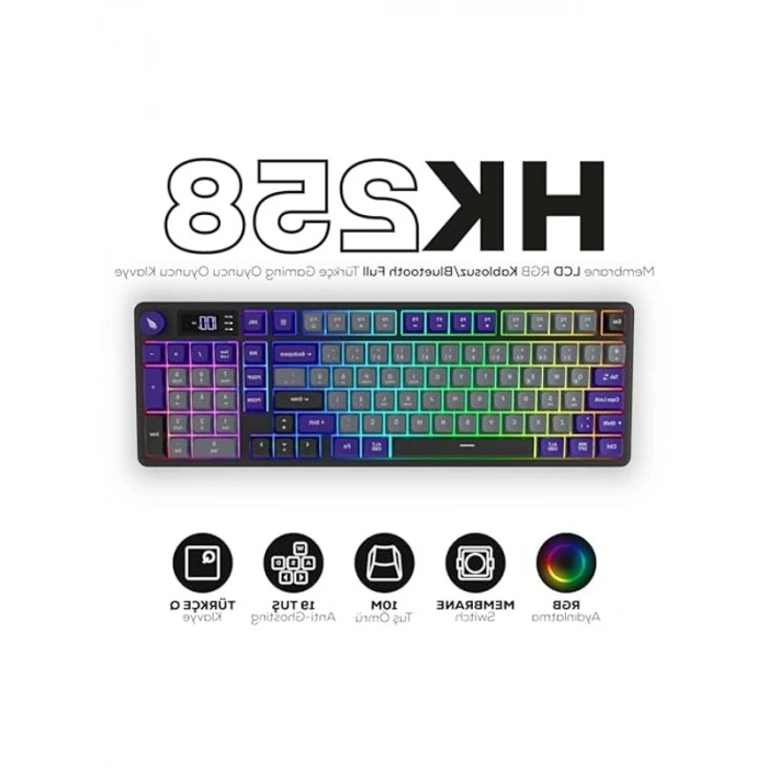 Kablosuz Gaming Klavye, Membran LCD RGB Aydınlatma ile Modern Tasarım