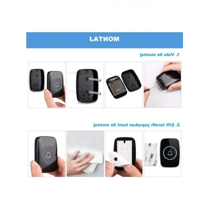 Kablosuz LED Uzaktan Kumandalı Kapı Zili - 300mt Menzil