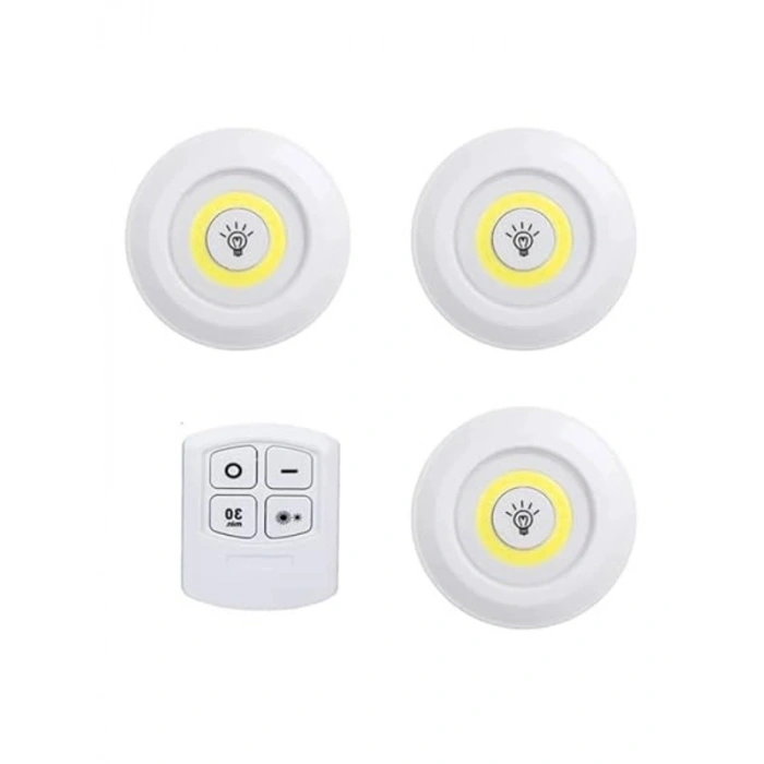 Kablosuz Uzaktan Kumandalı 3lü Led Işık Seti, Gece Lambası ve Spot Lamba
