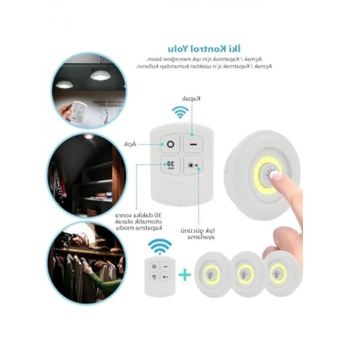 Kablosuz Uzaktan Kumandalı LED Işık Seti - 3lü Gece Lambası