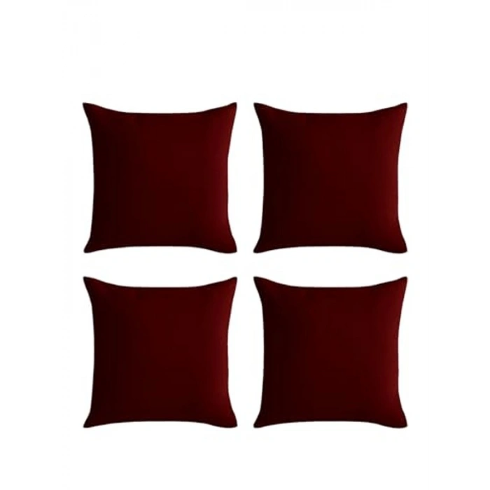 Kadife Dokulu Gizli Fermuarlı Kırlent Kılıfı, 4lü Bordo Set