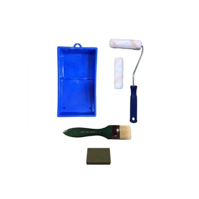 Kadife Rulo Fırça Seti, 6 Parça Mavi, Tek Ebat