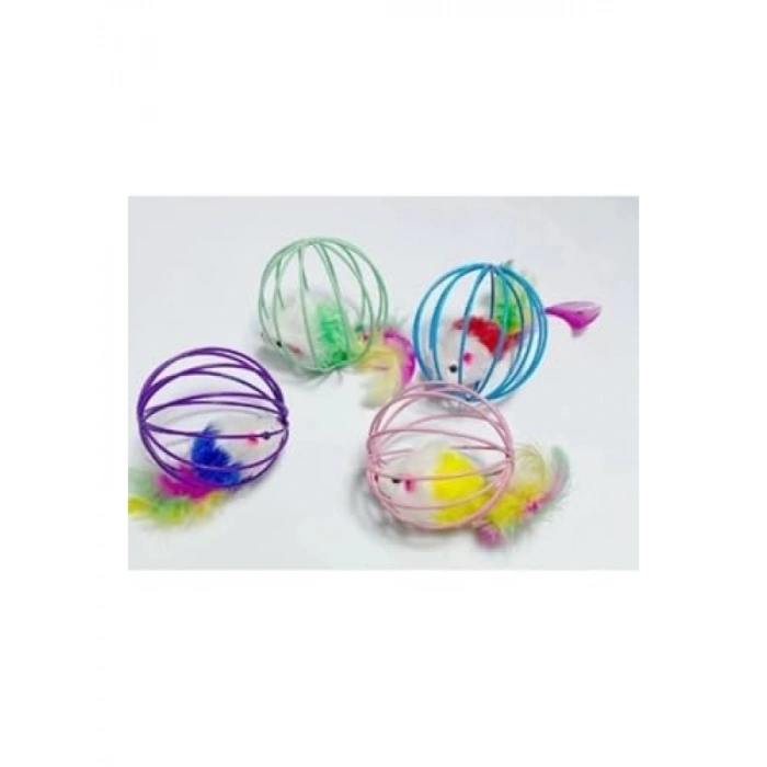 Kafesli Renkli Kedi Köpek Oyun Topu (6 cm)