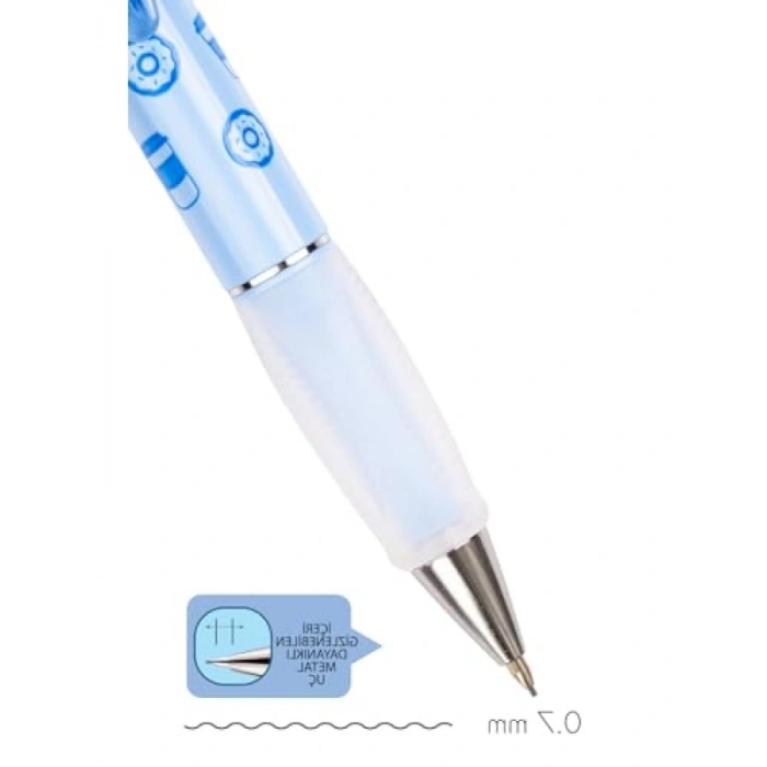 Kahve & Donut Tasarımlı Gizlenebilir Uçlu Kalem, Mavi