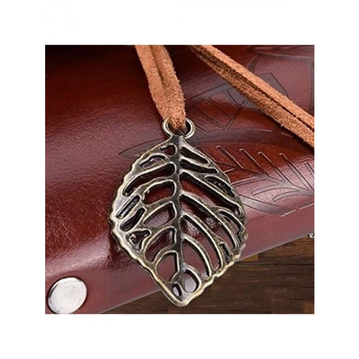 Kahverengi Deri Defter Yaprak Desenli