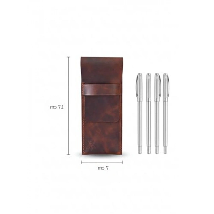 Kahverengi Hakiki Deri Kalemlik, 4 Kalem Kapasiteli