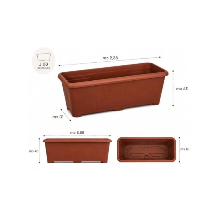 Kahverengi Plastik Uzun Saksı, 85.5x30x34 cm, 60 Litre