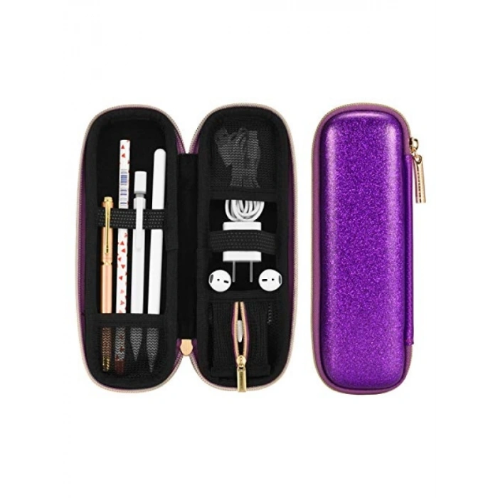 Kalem Tutucu Taşıma Çantası, Elastik Kayışlı, Mor Glitter