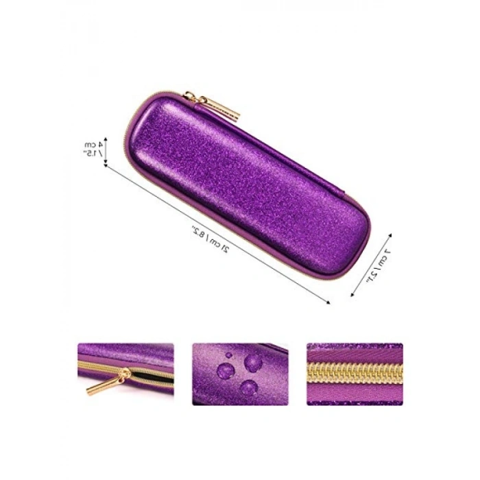 Kalem Tutucu Taşıma Çantası, Elastik Kayışlı, Mor Glitter