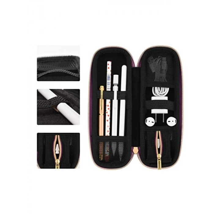 Kalem Tutucu Taşıma Çantası, Elastik Kayışlı, Mor Glitter