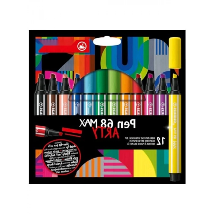 Kalın Kama Uçlu 12 Renk Keçe Uçlu Boya Kalemi Seti