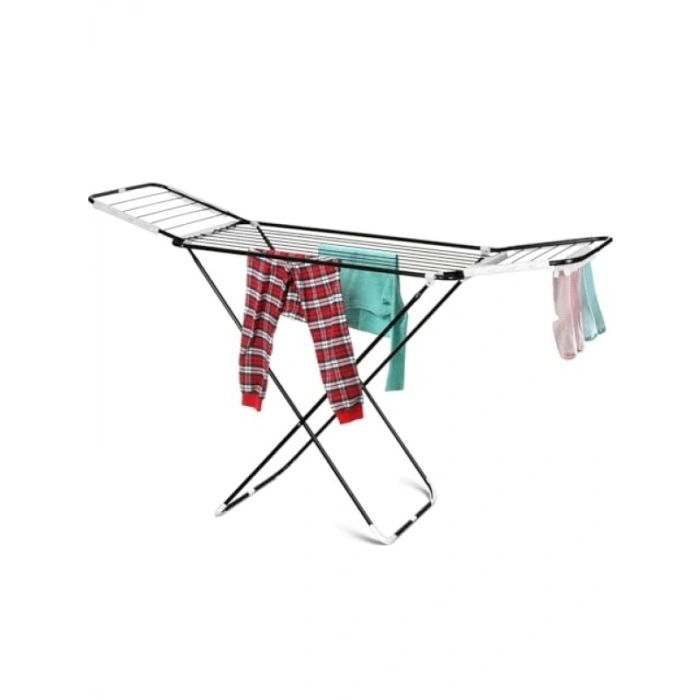 Kalın Telli Kanatlı Beyaz Çamaşır Kurutma Askısı - Katlanabilir ve Açılır Tasarım