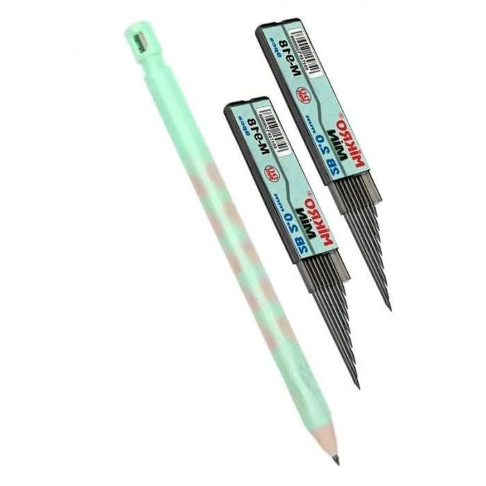 Kalın Uçlu Mekanik Kalem Seti, 2.0 mm Açık Yeşil ve Siyah Renk