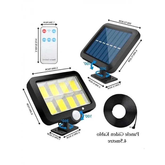 Kaliteli 3.5 mt Kablolu Sensörlü Solar Sokak Lambası, 144 LED